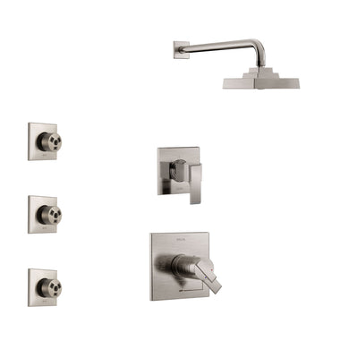 Delta Ara Stainless Steel Finish Shower System with Dual Thermostatic Control Handle, 3-Setting Diverter, Showerhead, and 3 Body Sprays SS17T2672SS1