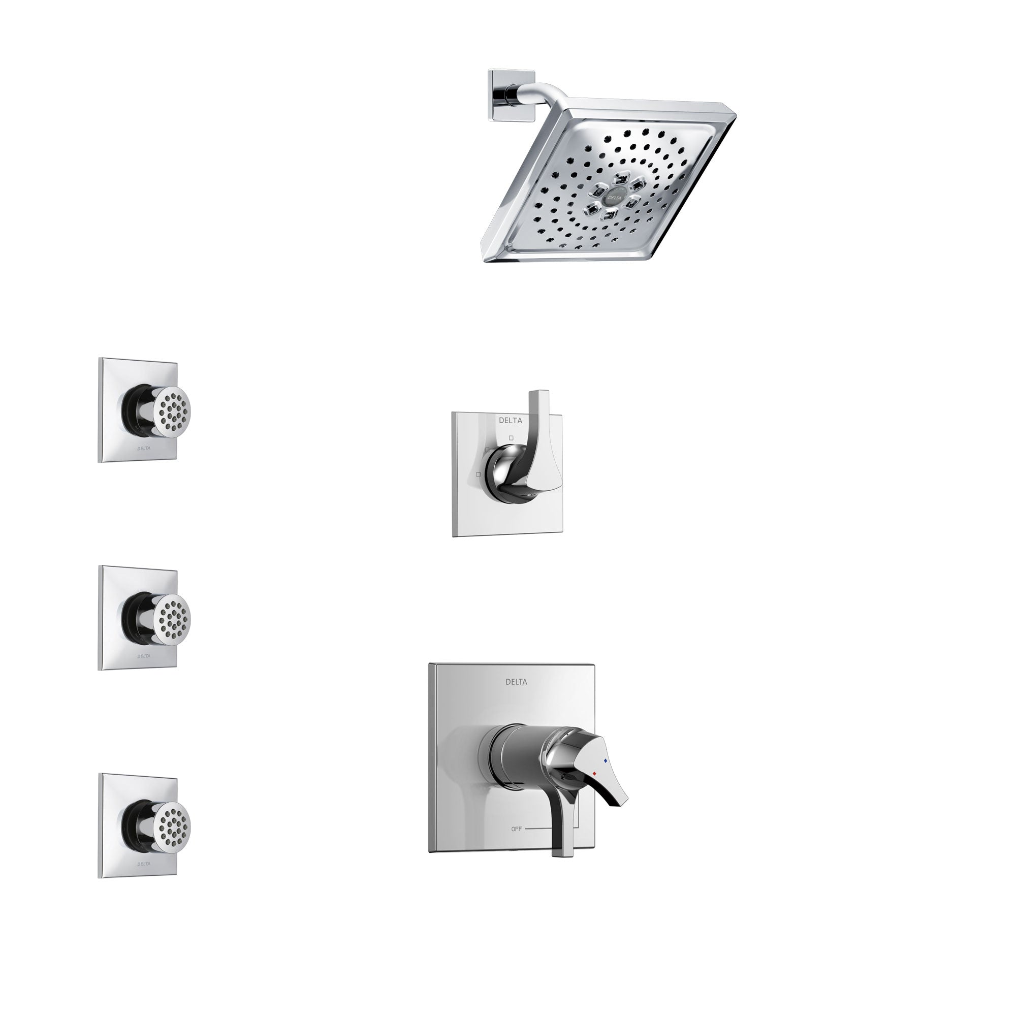 Delta Zura Chrome Finish Shower System with Dual Thermostatic Control Handle, 3-Setting Diverter, Showerhead, and 3 Body Sprays SS17T27411