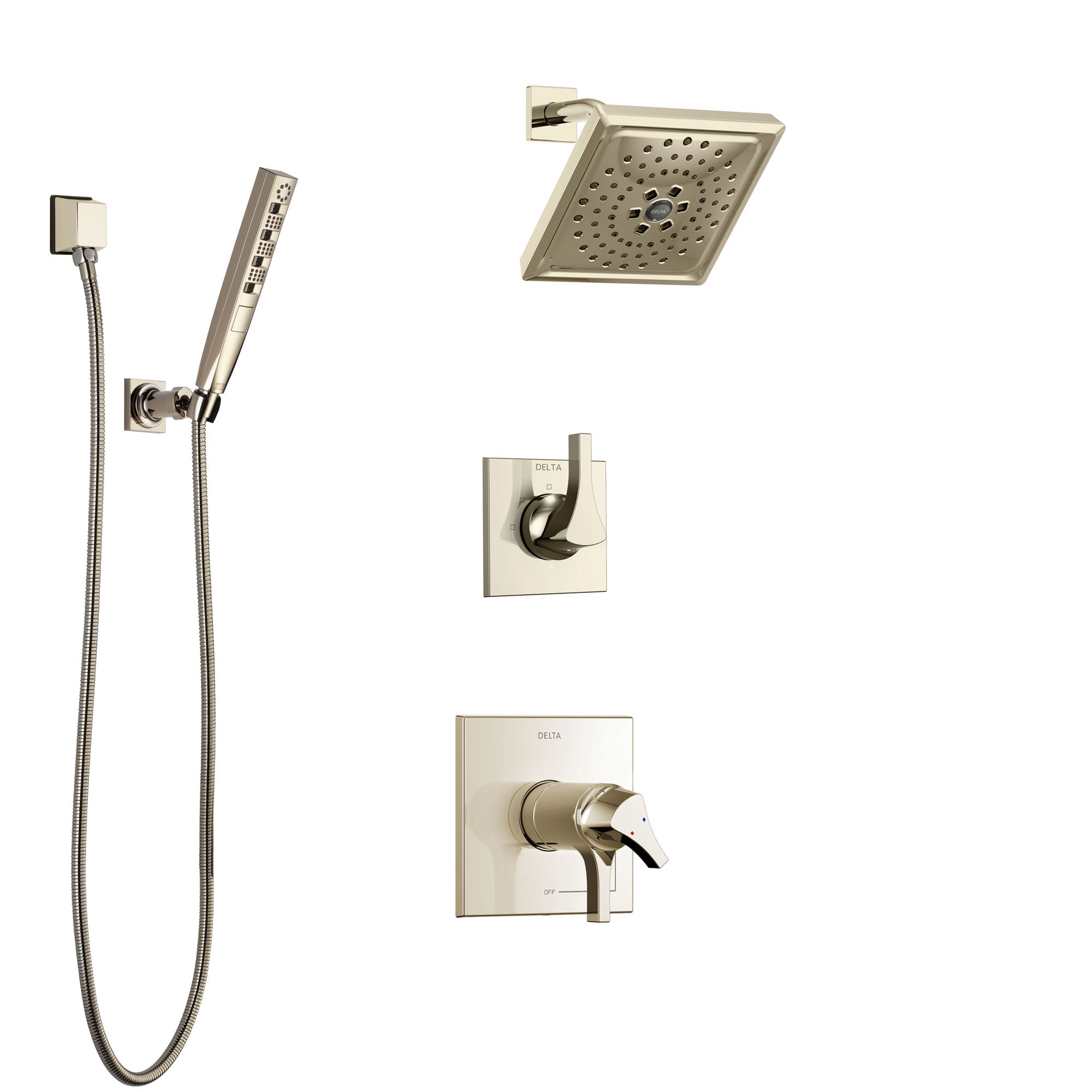 Delta Zura Polished Nickel Shower System with Dual Thermostatic Control Handle, Diverter, Showerhead, and Hand Shower with Slidebar SS17T274PN3