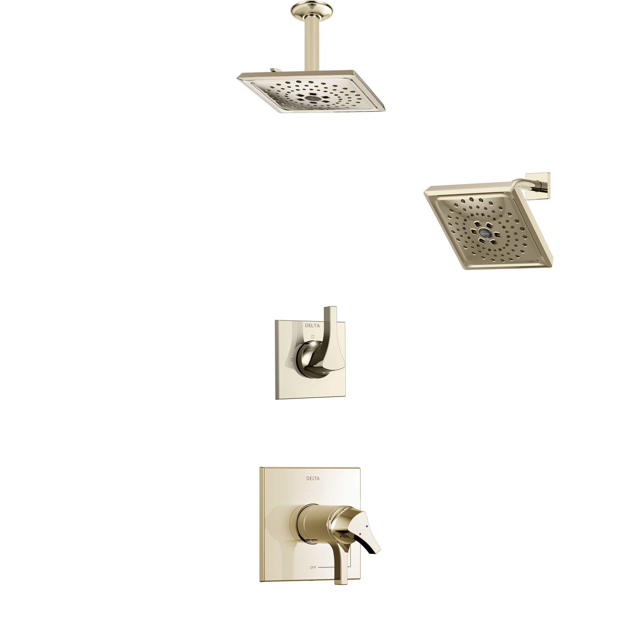 Delta Zura Polished Nickel Shower System with Dual Thermostatic Control Handle, Diverter, Showerhead, and Ceiling Mount Showerhead SS17T274PN5