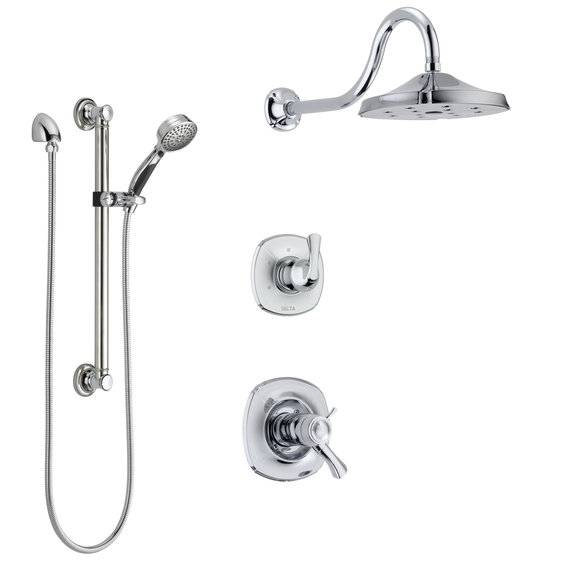 Delta Addison Chrome Finish Shower System with Dual Thermostatic Control Handle, Diverter, Showerhead, and Hand Shower with Grab Bar SS17T29213