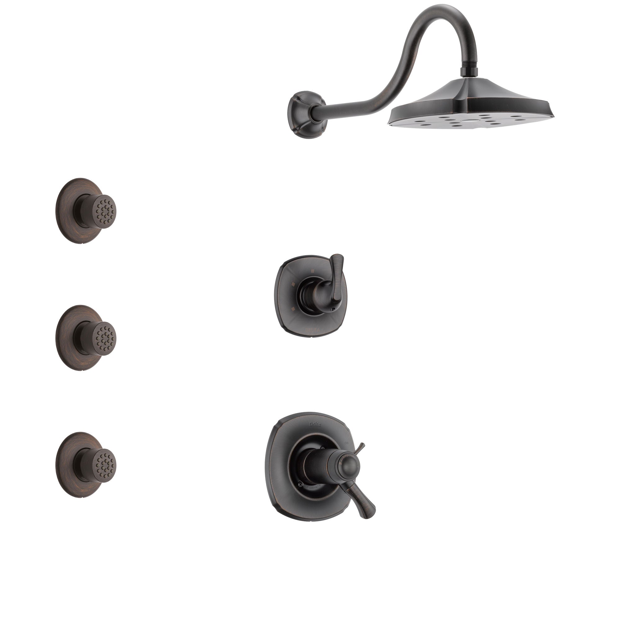 Delta Addison Venetian Bronze Shower System with Dual Thermostatic Control Handle, 3-Setting Diverter, Showerhead, and 3 Body Sprays SS17T2921RB1