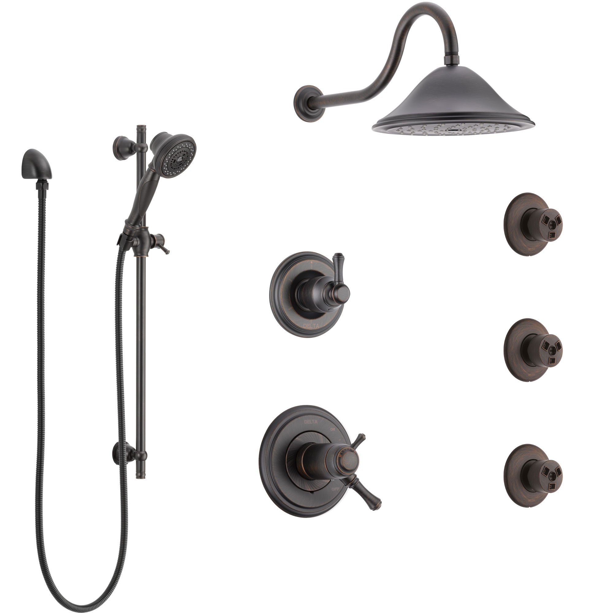 Delta Cassidy Venetian Bronze Shower System with Dual Thermostatic Control, Diverter, Showerhead, 3 Body Sprays, and Hand Shower SS17T2971RB3