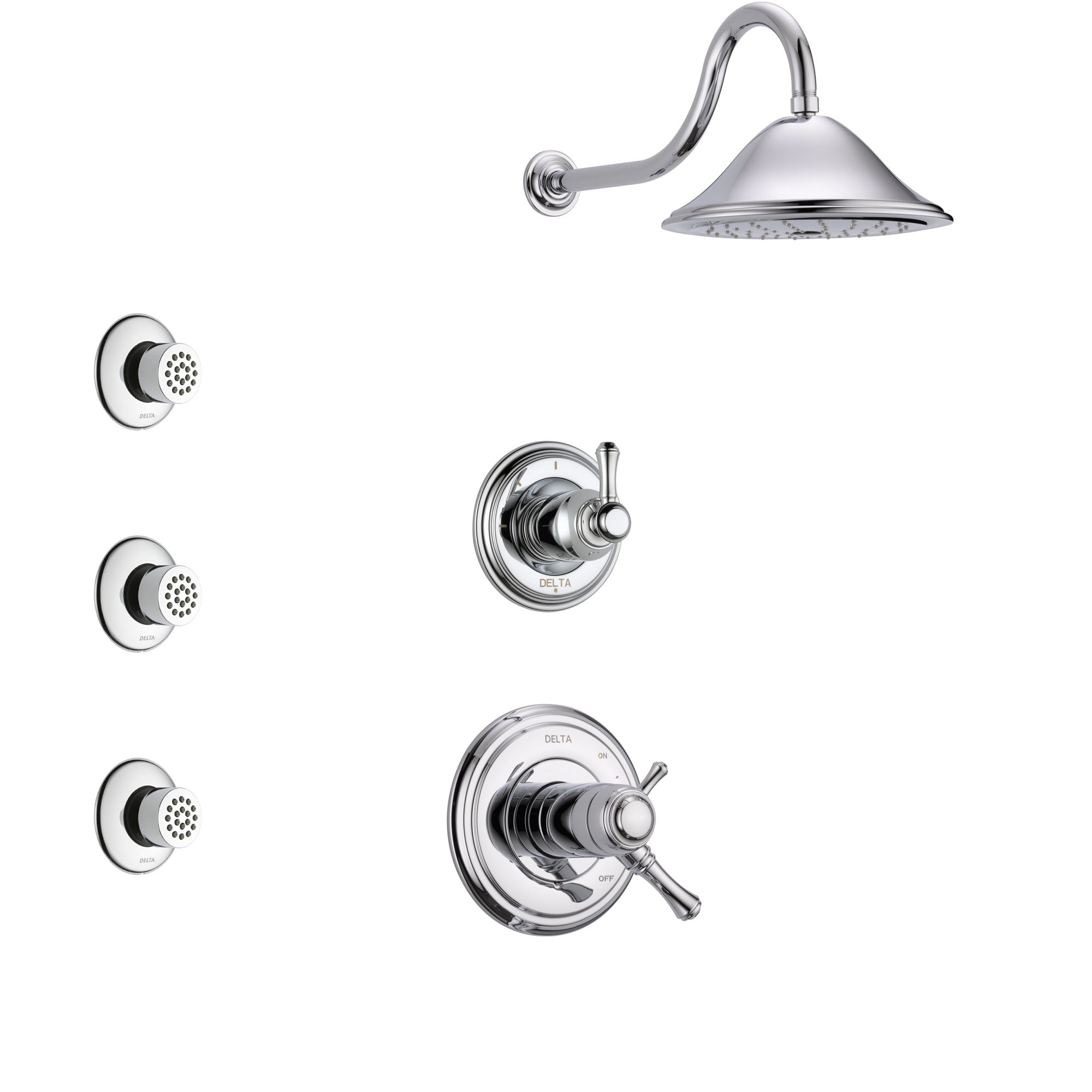 Delta Cassidy Chrome Finish Shower System with Dual Thermostatic Control Handle, 3-Setting Diverter, Showerhead, and 3 Body Sprays SS17T29721