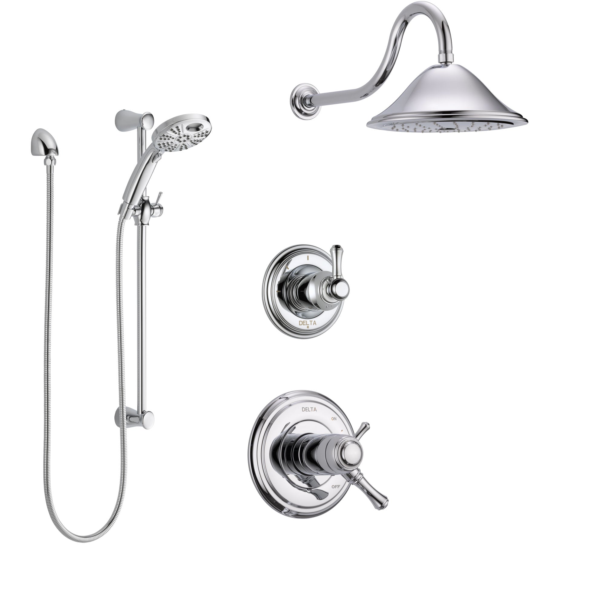 Delta Cassidy Chrome Finish Shower System with Dual Thermostatic Control Handle, Diverter, Showerhead, and Temp2O Hand Shower with Slidebar SS17T29724