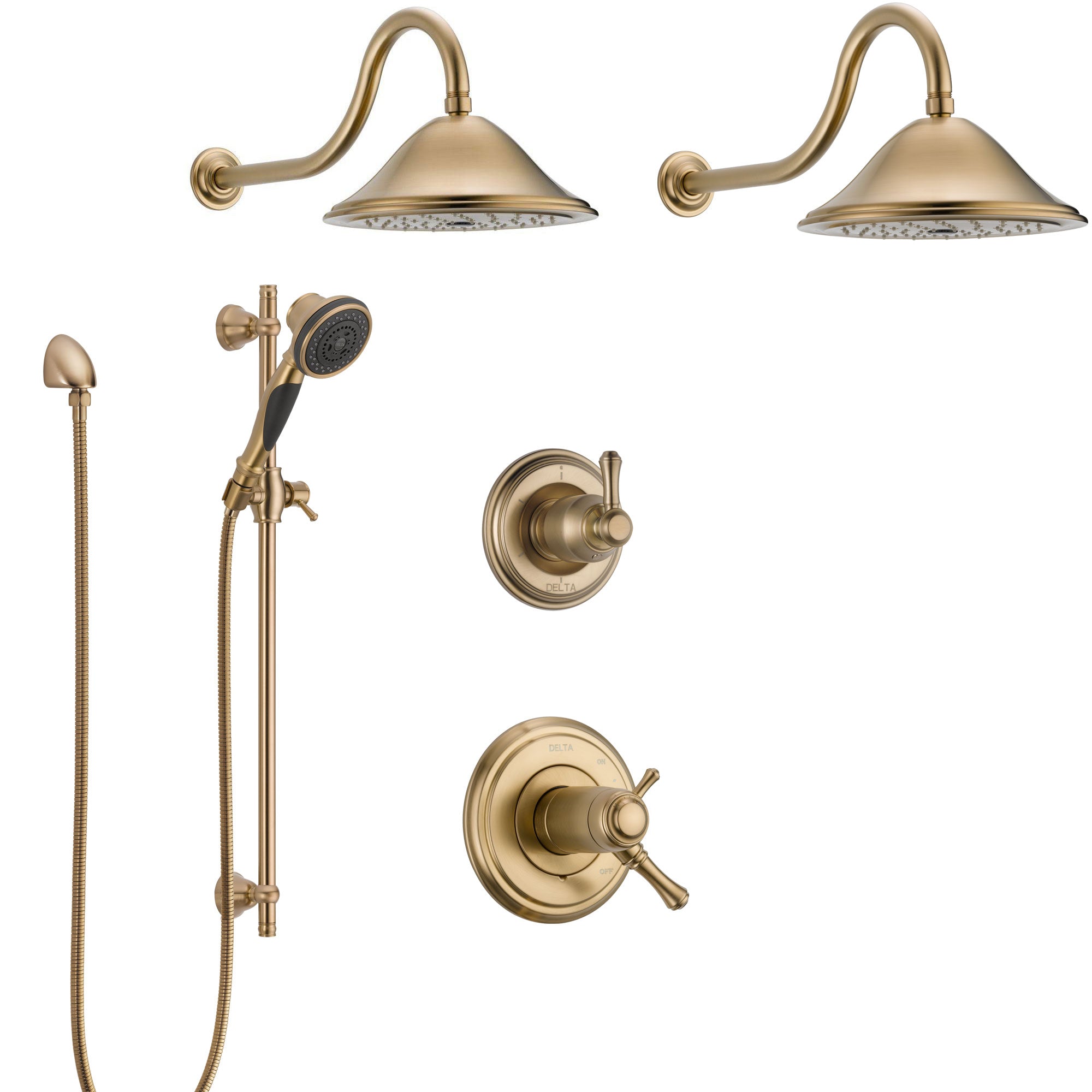 Delta Cassidy Champagne Bronze Shower System with Dual Thermostatic Control Handle, 6-Setting Diverter, 2 Showerheads, Hand Shower SS17T2972CZ4