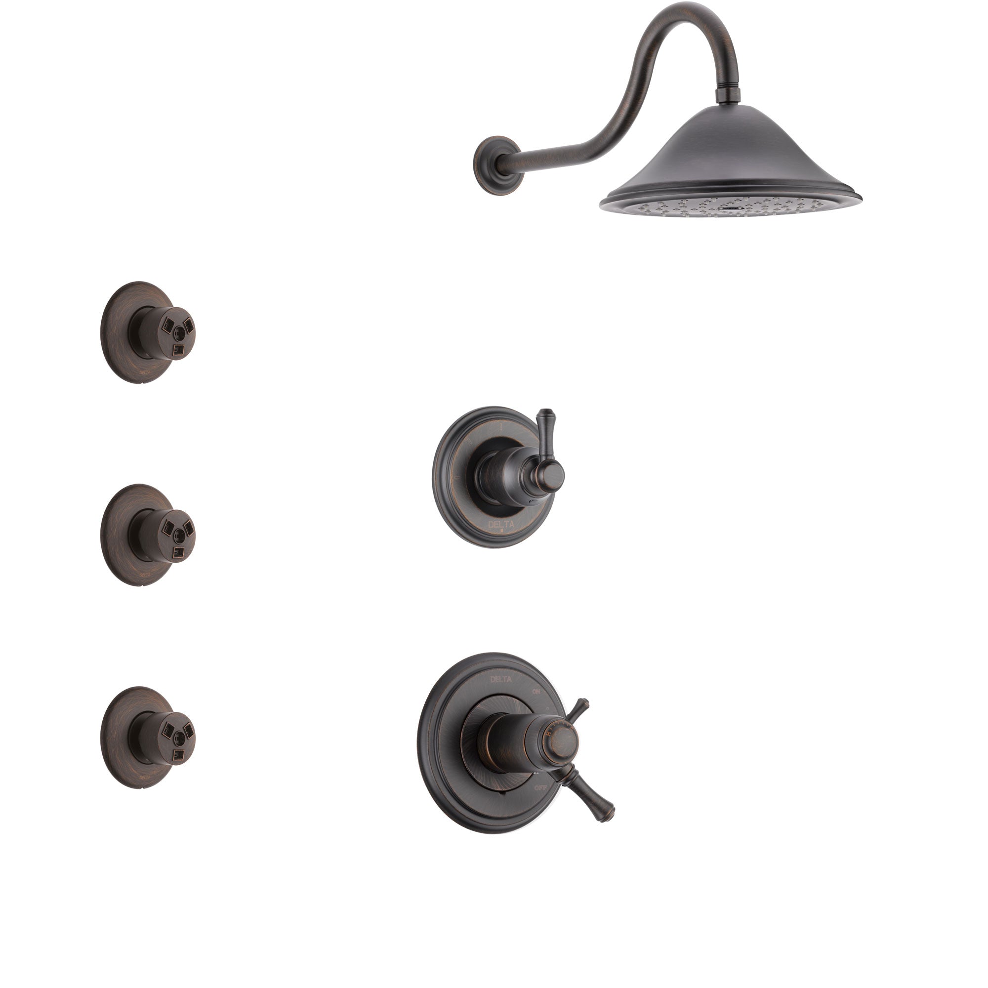 Delta Cassidy Venetian Bronze Shower System with Dual Thermostatic Control Handle, 3-Setting Diverter, Showerhead, and 3 Body Sprays SS17T2972RB2