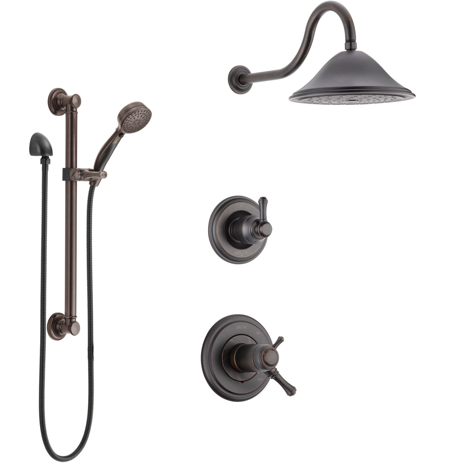 Delta Cassidy Venetian Bronze Shower System with Dual Thermostatic Control Handle, Diverter, Showerhead, and Hand Shower with Grab Bar SS17T2972RB3