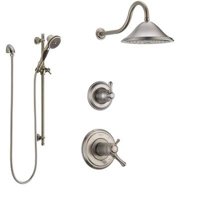 Delta Cassidy Dual Thermostatic Control Handle Stainless Steel Finish Shower System, Diverter, Showerhead, and Hand Shower with Slidebar SS17T2972SS5