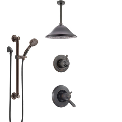 Delta Lahara Venetian Bronze Shower System with Dual Thermostatic Control, Diverter, Ceiling Mount Showerhead, and Grab Bar Hand Shower SS17T381RB2