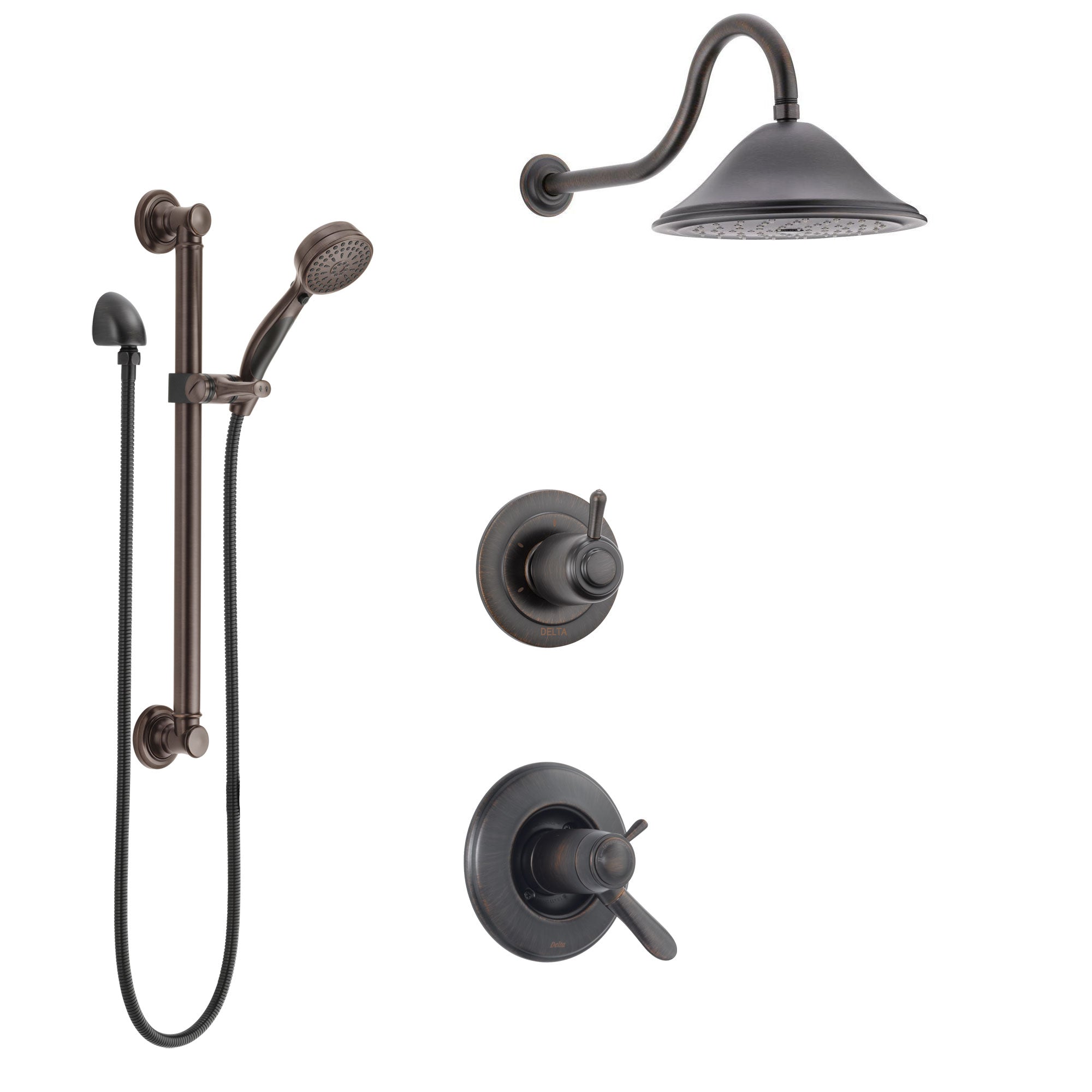 Delta Lahara Venetian Bronze Shower System with Dual Thermostatic Control Handle, Diverter, Showerhead, and Hand Shower with Grab Bar SS17T381RB8
