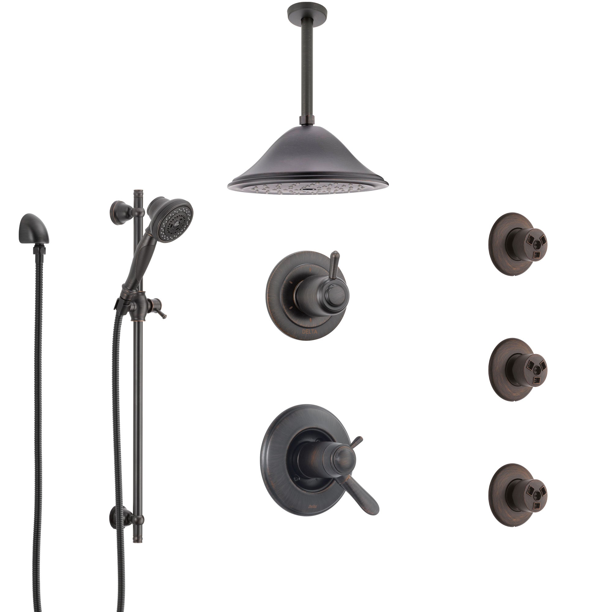 Delta Lahara Venetian Bronze Shower System with Dual Thermostatic Control, Diverter, Ceiling Showerhead, 3 Body Sprays, and Hand Shower SS17T382RB8