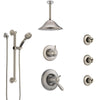 Delta Lahara Dual Thermostatic Control Stainless Steel Finish Shower System with Ceiling Showerhead, 3 Body Jets, Grab Bar Hand Spray SS17T382SS6