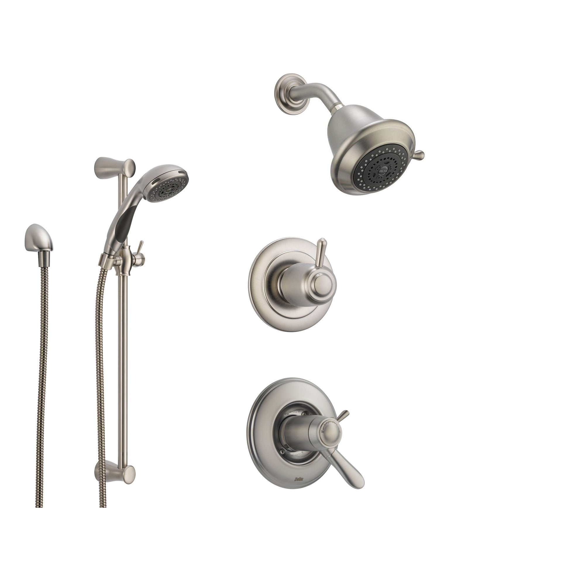 Delta Lahara Stainless Steel Shower System with Thermostatic Shower Handle, 3-setting Diverter, Showerhead, and Handheld Shower SS17T3882SS