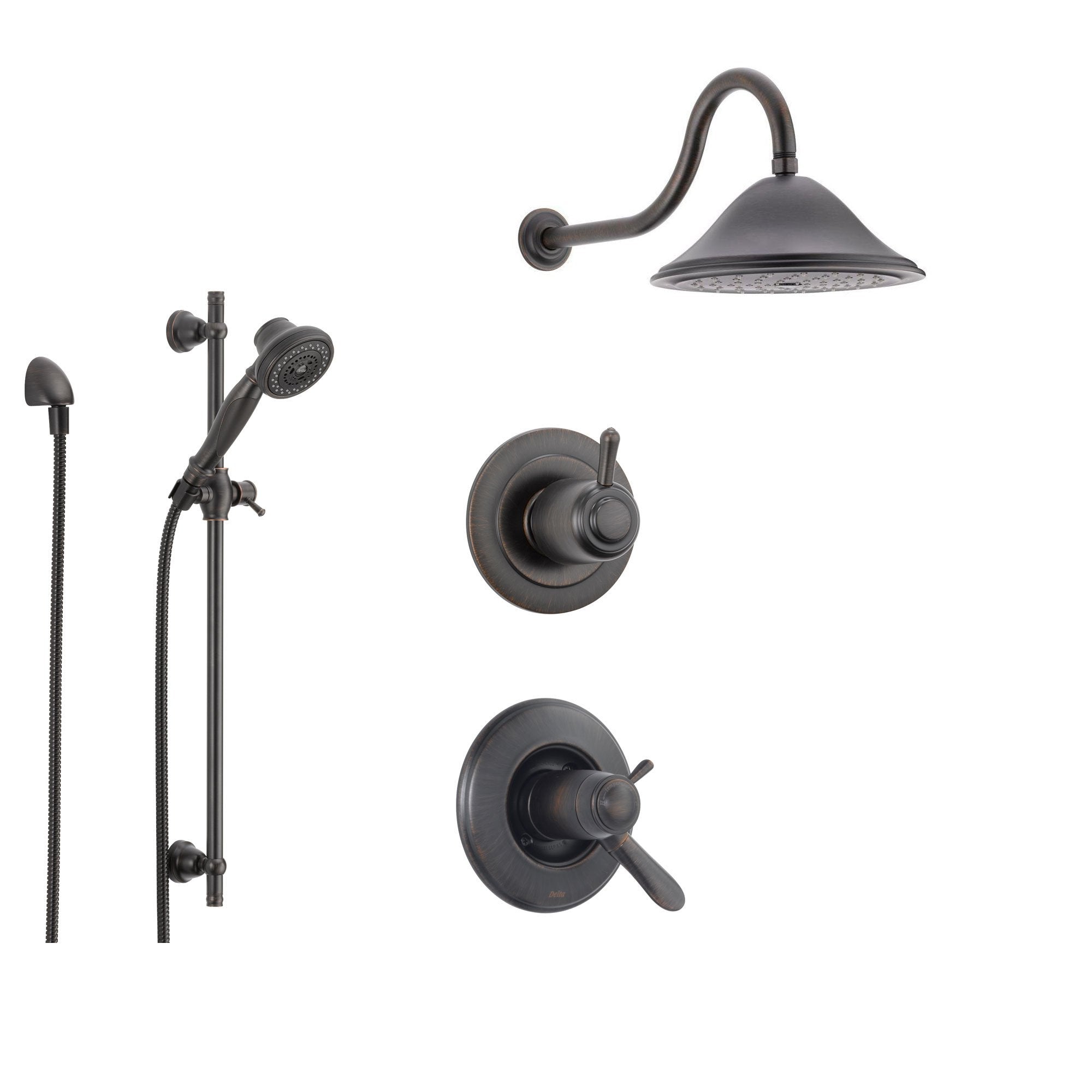 Delta Lahara Venetian Bronze Shower System with Thermostatic Shower Handle, 3-setting Diverter, Large Rain Shower Head, and Handheld Spray SS17T3884RB