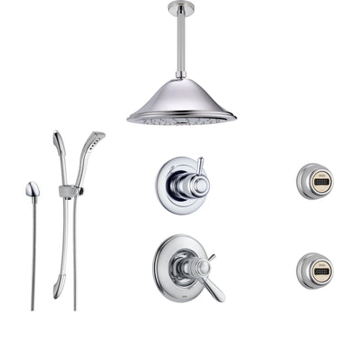 Delta Lahara Chrome Shower System with Thermostatic Shower Handle, 6-setting Diverter, Large Ceiling Mount Rain Showerhead, Handheld Shower Spray, and 2 Body Sprays SS17T3892
