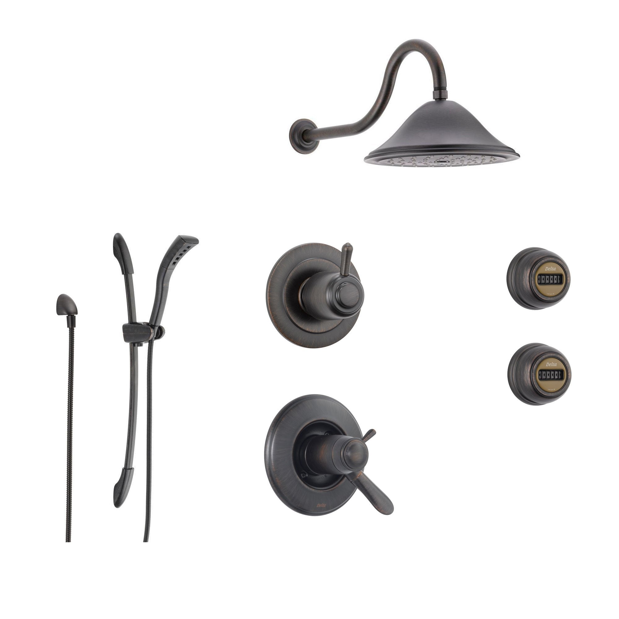 Delta Lahara Venetian Bronze Shower System with Thermostatic Shower Handle, 6-setting Diverter, Large Rain Showerhead, Handheld Shower, and 2 Body Sprays SS17T3893RB