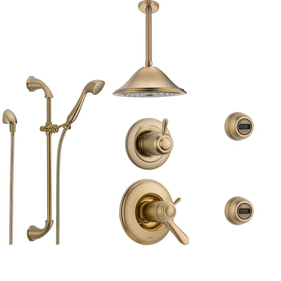 Delta Lahara Champagne Bronze Shower System with Thermostatic Shower Handle, 6-setting Diverter, Large Ceiling Mount Shower Head, Hand Shower, and 2 Body Sprays SS17T3894CZ