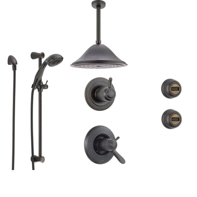 Delta Lahara Venetian Bronze Shower System with Thermostatic Shower Handle, 6-setting Diverter, Large Ceiling Mount Rain Showerhead, Handheld Shower, and 2 Body Sprays SS17T3894RB