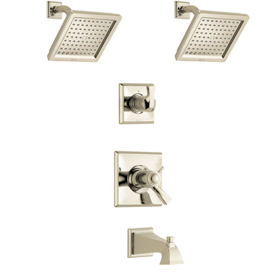 Delta Dryden Polished Nickel Finish Tub and Shower System with Dual Thermostatic Control Handle, 3-Setting Diverter, 2 Showerheads SS17T4511PN4