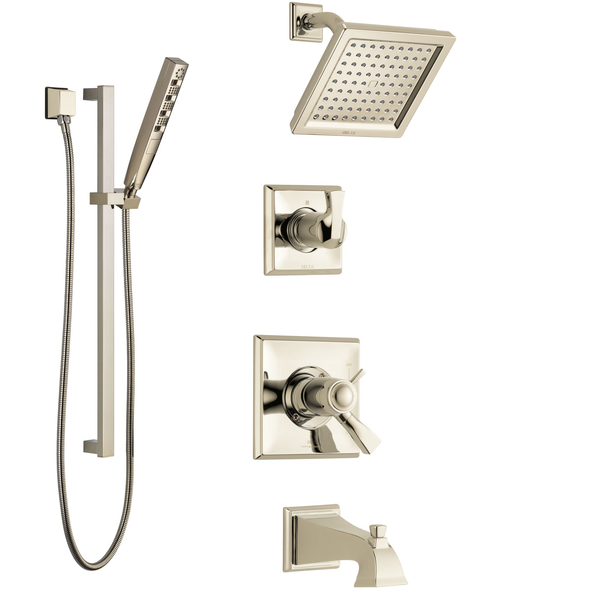 Delta Dryden Polished Nickel Tub and Shower System with Dual Thermostatic Control Handle, Diverter, Showerhead, and Hand Shower SS17T4511PN5