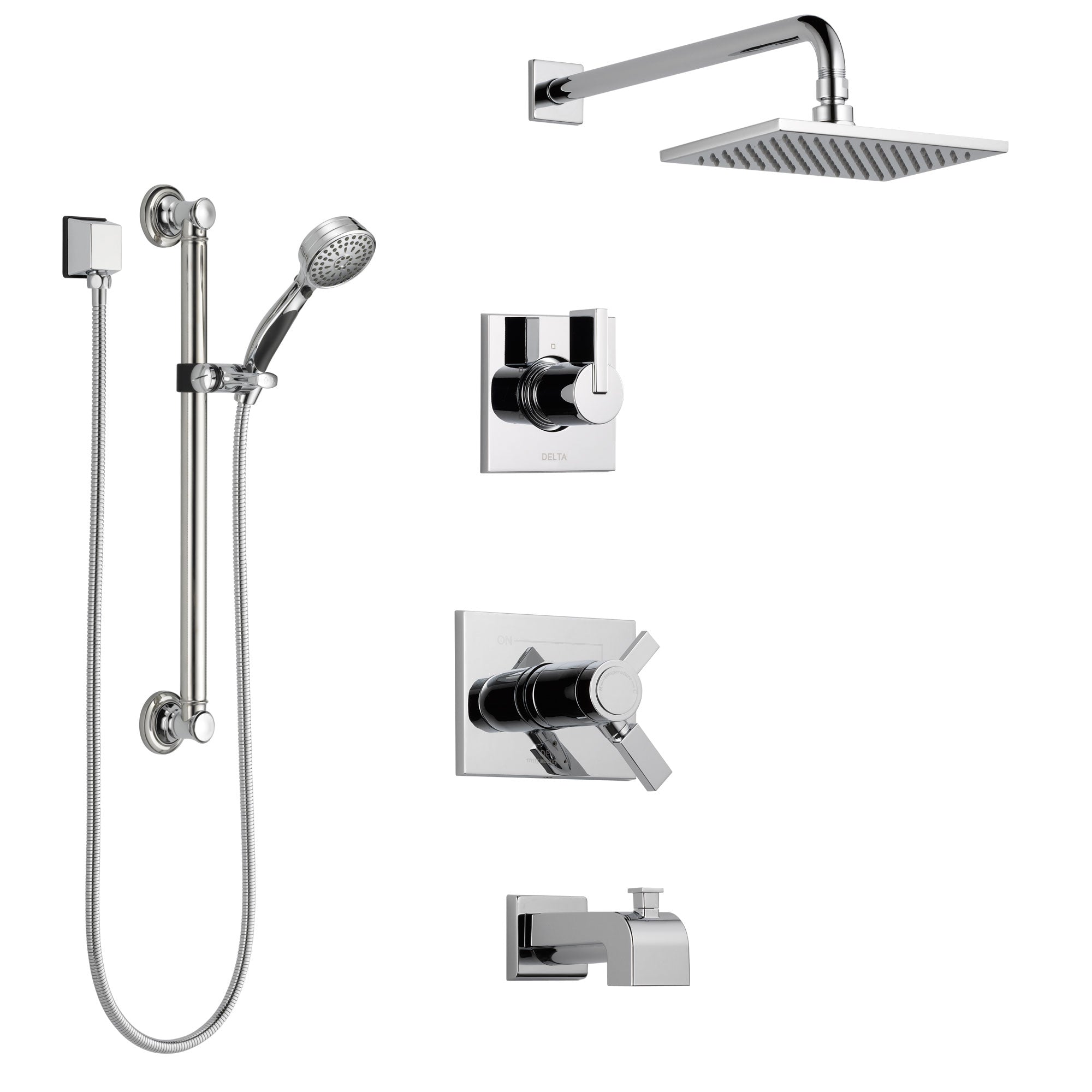 Delta Vero Chrome Finish Tub and Shower System with Dual Thermostatic Control Handle, Diverter, Showerhead, and Hand Shower with Grab Bar SS17T45313