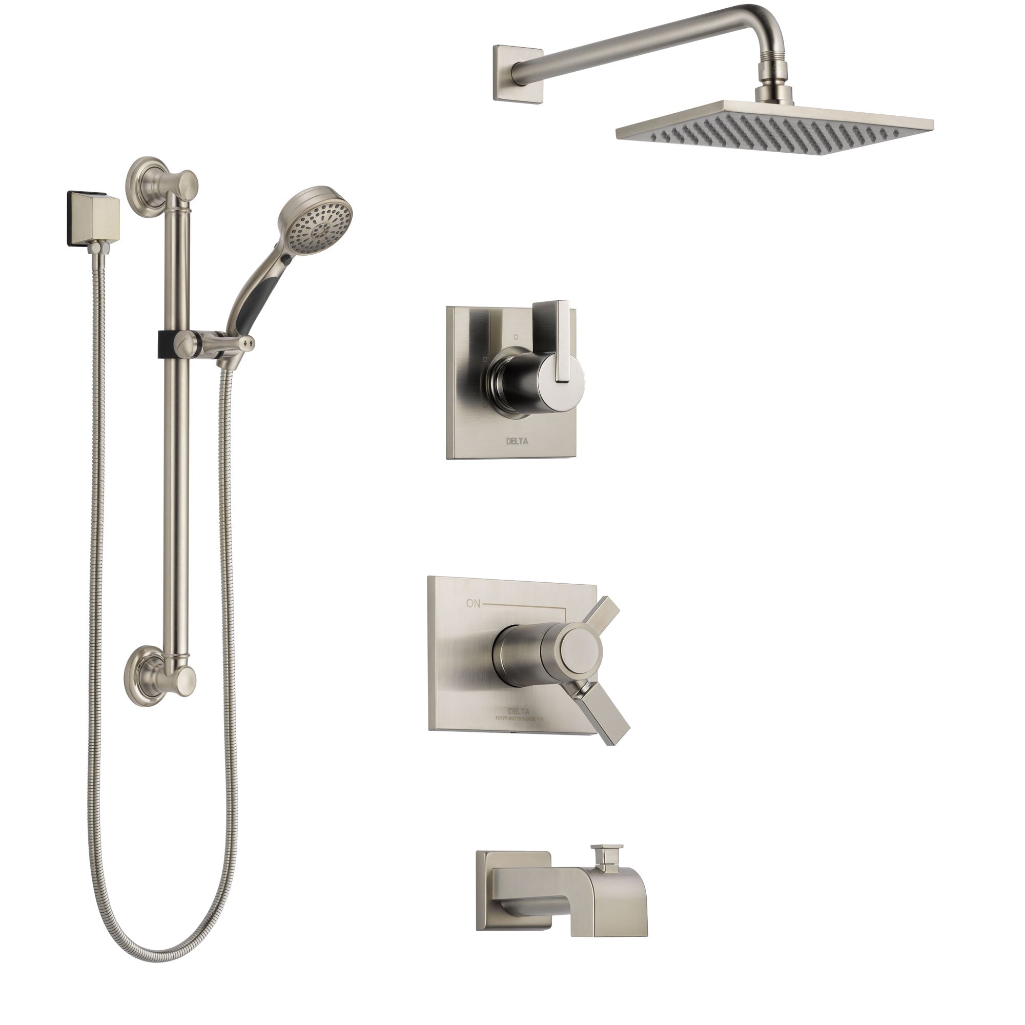 Delta Vero Stainless Steel Finish Dual Thermostatic Control Tub and Shower System, Diverter, Showerhead, and Hand Shower with Grab Bar SS17T4531SS3