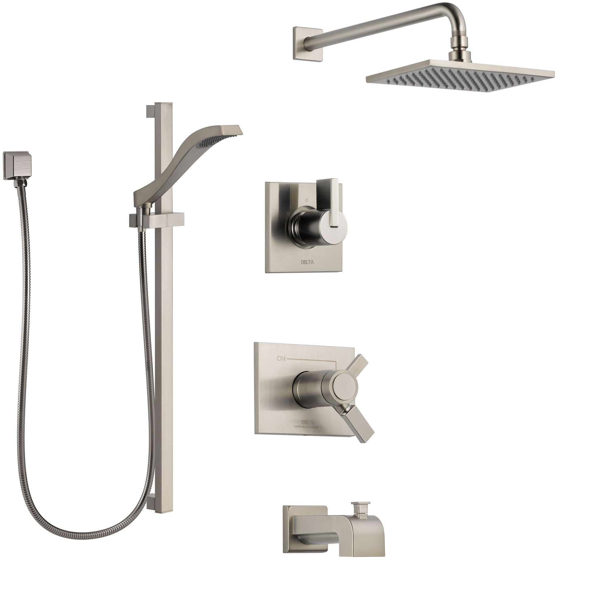 Delta Vero Stainless Steel Finish Tub and Shower System with Dual Thermostatic Control Handle, Diverter, Showerhead, and Hand Shower SS17T4531SS4