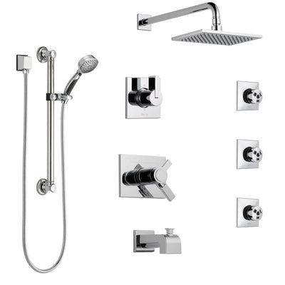 Delta Vero Chrome Tub and Shower System with Dual Thermostatic Control, Diverter, Showerhead, 3 Body Sprays, and Hand Shower with Grab Bar SS17T45322