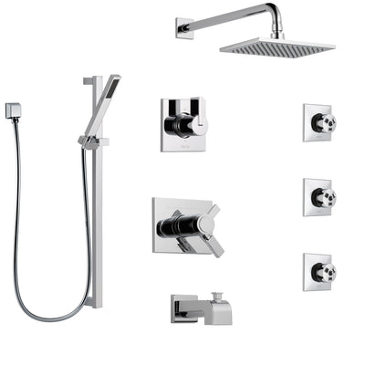 Delta Vero Chrome Tub and Shower System with Dual Thermostatic Control, 6-Setting Diverter, Showerhead, 3 Body Sprays, and Hand Shower SS17T45323