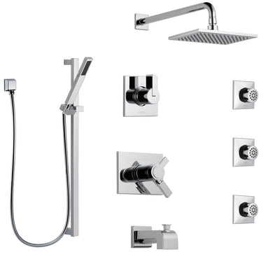 Delta Vero Chrome Tub and Shower System with Dual Thermostatic Control, 6-Setting Diverter, Showerhead, 3 Body Sprays, and Hand Shower SS17T45324