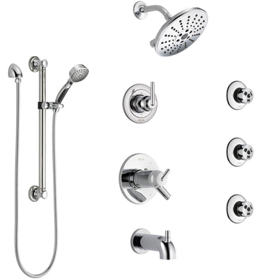 Delta Trinsic Chrome Dual Thermostatic Control Tub and Shower System, Diverter, Showerhead, 3 Body Sprays, and Hand Shower with Grab Bar SS17T45912