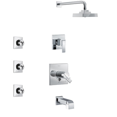 Delta Ara Chrome Finish Tub and Shower System with Dual Thermostatic Control Handle, 3-Setting Diverter, Showerhead, and 3 Body Sprays SS17T46712