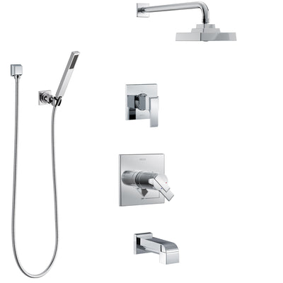 Delta Ara Chrome Tub and Shower System with Dual Thermostatic Control Handle, Diverter, Showerhead, and Hand Shower with Wall Bracket SS17T46714