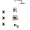 Delta Ara Stainless Steel Finish Tub and Shower System with Dual Thermostatic Control Handle, Diverter, Showerhead, and 3 Body Sprays SS17T4672SS1