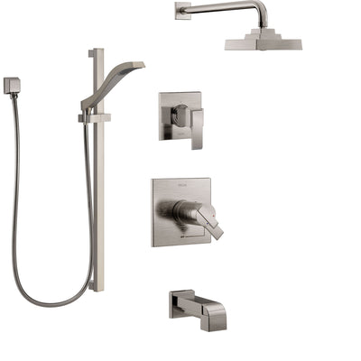 Delta Ara Stainless Steel Finish Tub and Shower System with Dual Thermostatic Control Handle, Diverter, Showerhead, and Hand Shower SS17T4672SS4