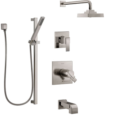 Delta Ara Stainless Steel Finish Tub and Shower System with Dual Thermostatic Control Handle, Diverter, Showerhead, and Hand Shower SS17T4672SS5
