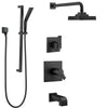 Delta Ara Matte Black Finish Thermostatic 17T Complete Tub and Shower System with Diverter, Showerhead, and Hand Sprayer on Slide Bar SS17T4673BL2