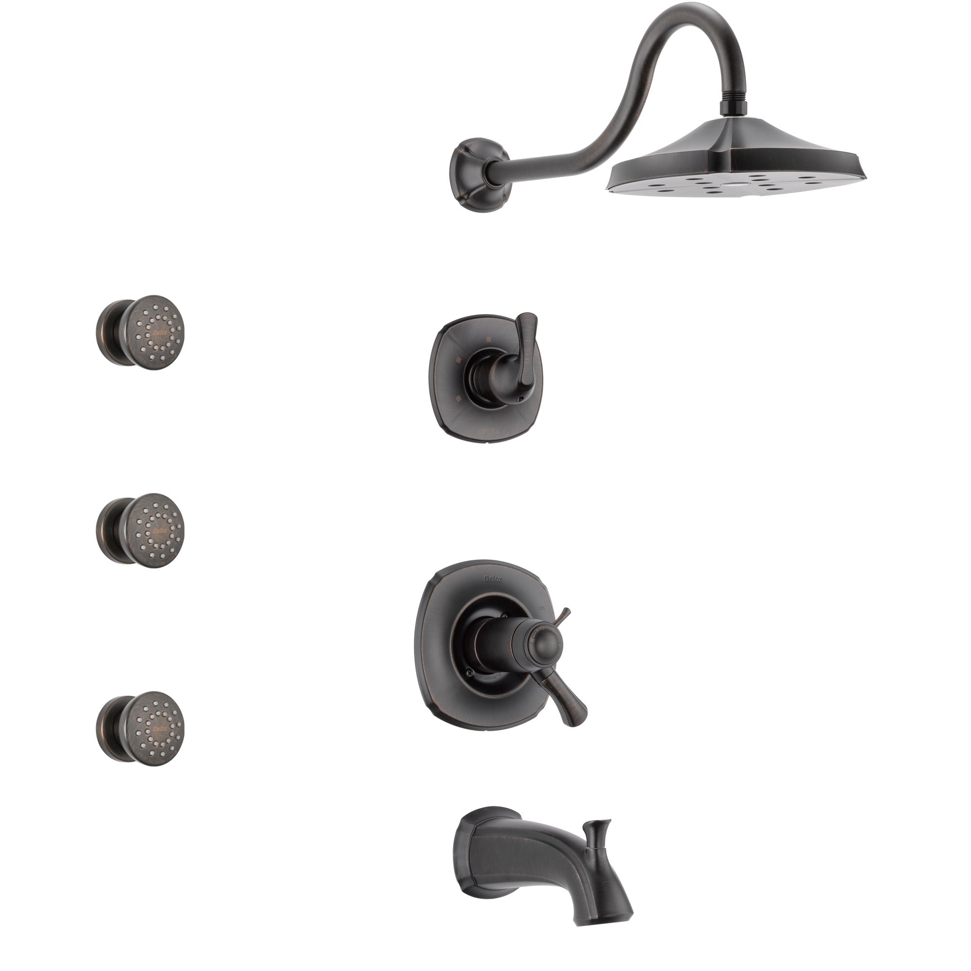 Delta Addison Venetian Bronze Tub and Shower System with Dual Thermostatic Control Handle, Diverter, Showerhead, and 3 Body Sprays SS17T4921RB1
