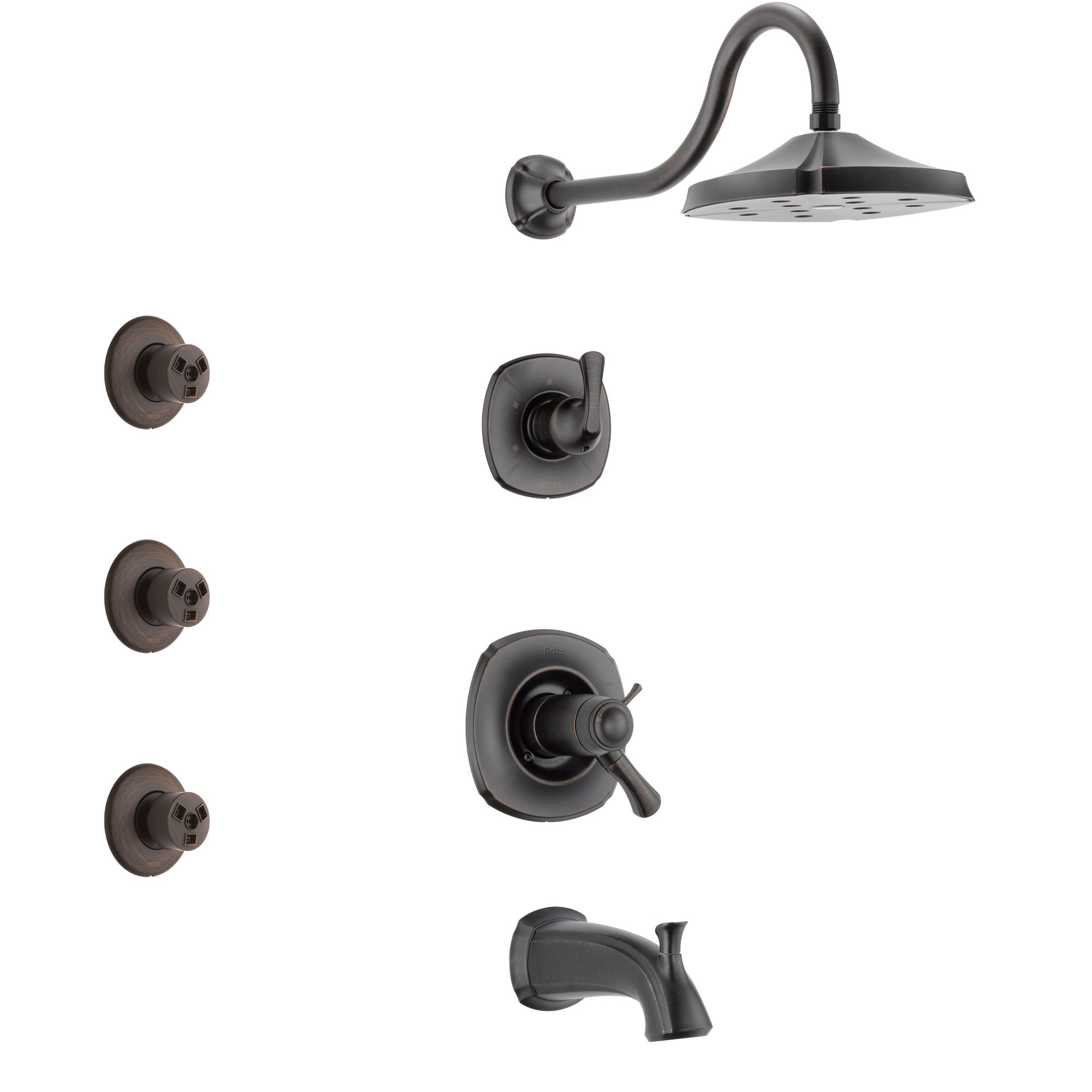 Delta Addison Venetian Bronze Tub and Shower System with Dual Thermostatic Control Handle, Diverter, Showerhead, and 3 Body Sprays SS17T4921RB2