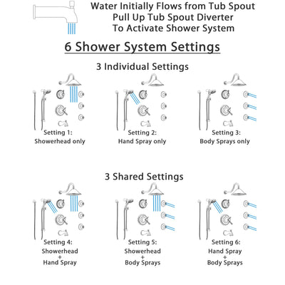 Delta Cassidy Stainless Steel Finish Thermostatic Control Tub and Shower System, Diverter, Showerhead, 3 Body Sprays, & Temp2O Hand Spray SS17T4971SS6