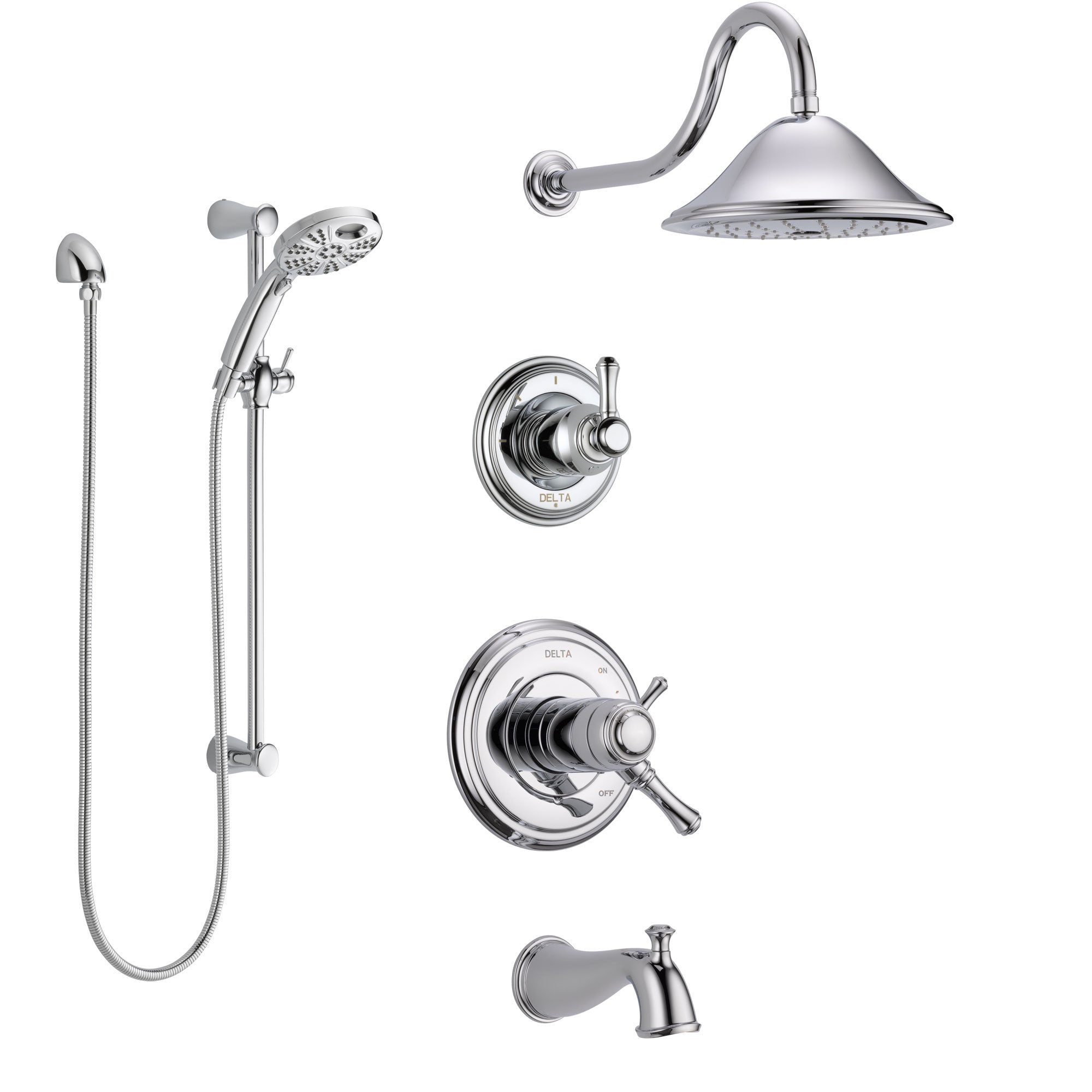 Delta Cassidy Chrome Finish Tub and Shower System with Dual Thermostatic Control Handle, Diverter, Showerhead, and Temp2O Hand Shower SS17T49724