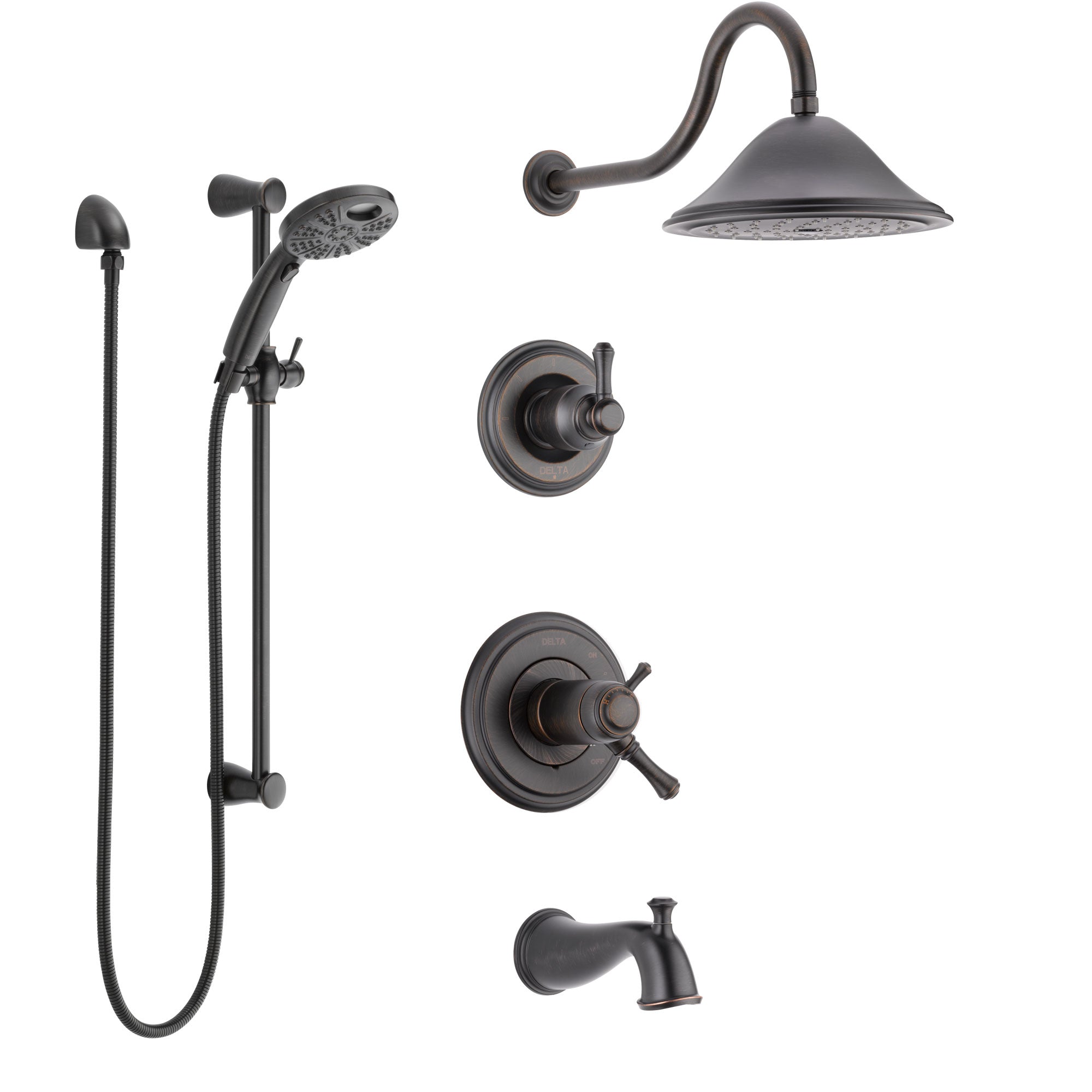 Delta Cassidy Venetian Bronze Tub and Shower System with Dual Thermostatic Control Handle, Diverter, Showerhead, and Temp2O Hand Shower SS17T4972RB4