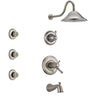 Delta Cassidy Stainless Steel Finish Tub and Shower System with Dual Thermostatic Control Handle, Diverter, Showerhead, and 3 Body Sprays SS17T4972SS2