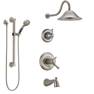 Delta Cassidy Stainless Steel Finish Dual Thermostatic Control Tub and Shower System, Diverter, Showerhead, and Hand Shower with Grab Bar SS17T4972SS3