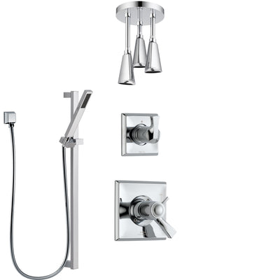 Delta Dryden Chrome Finish Shower System with Dual Thermostatic Control Handle, Diverter, Ceiling Mount Showerhead, and Hand Shower SS17T5114