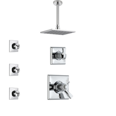 Delta Dryden Chrome Finish Shower System with Dual Thermostatic Control Handle, Diverter, Ceiling Mount Showerhead, and 3 Body Sprays SS17T5117