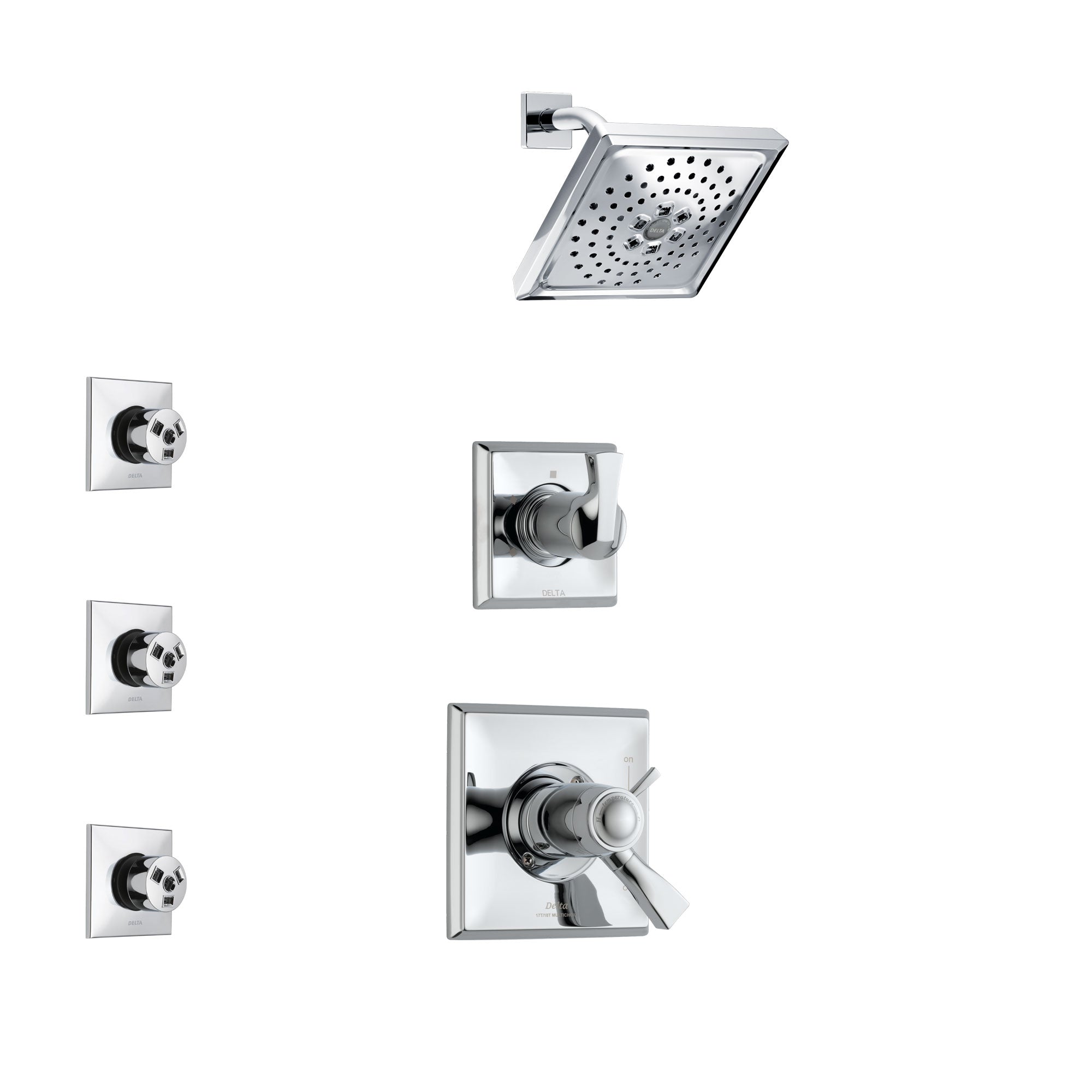 Delta Dryden Chrome Finish Shower System with Dual Thermostatic Control Handle, 3-Setting Diverter, Showerhead, and 3 Body Sprays SS17T5118