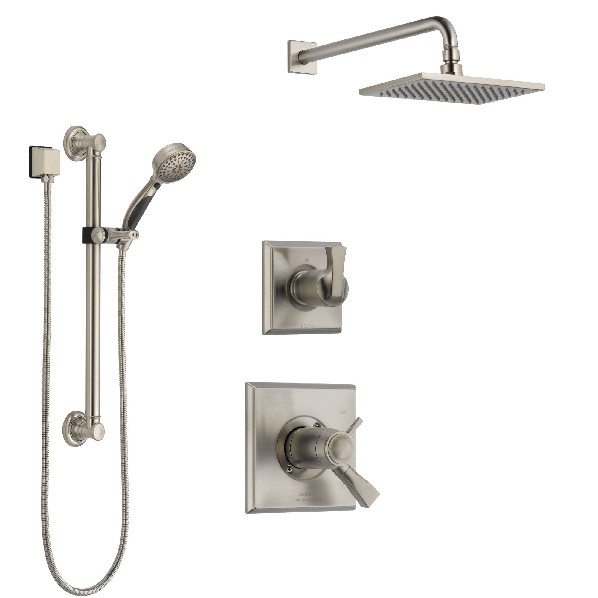 Delta Dryden Dual Thermostatic Control Handle Stainless Steel Finish Shower System, Diverter, Showerhead, and Hand Shower with Grab Bar SS17T511SS1