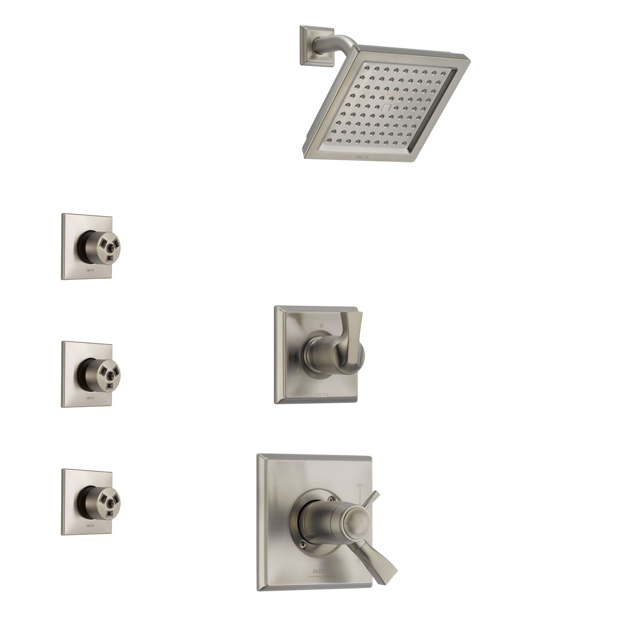Delta Dryden Stainless Steel Finish Shower System with Dual Thermostatic Control Handle, 3-Setting Diverter, Showerhead, and 3 Body Sprays SS17T511SS6